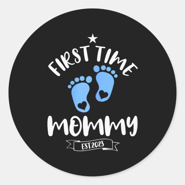 First Time Mommy 2023 Of Boy Soon To Be Mommy 2023 Classic Round Sticker (Front)