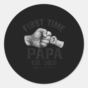 First Time Papa Est 2026 Fist Bump New Dad Father' Classic Round Sticker
