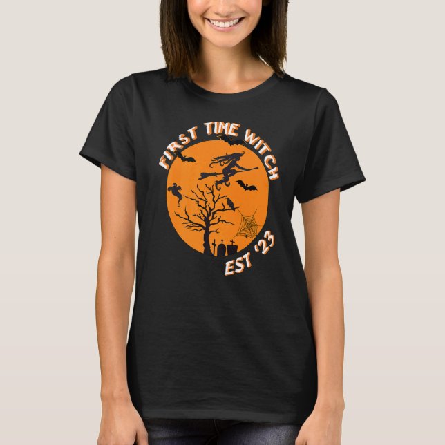 First Time Witch 2023 Cute Halloween Costume T-Shirt (Front)