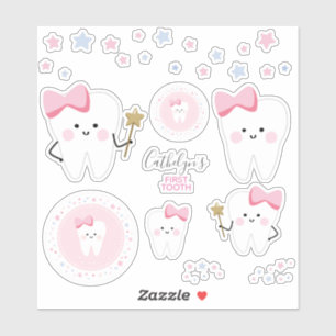 First Tooth Baby Girl Scrapbook or Party Stickers