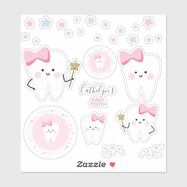 First Tooth Baby Girl Scrapbook or Party Stickers (Sheet)