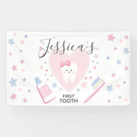 First Tooth baby girl shower party editable banner