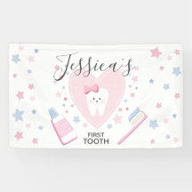First Tooth baby girl shower party editable banner