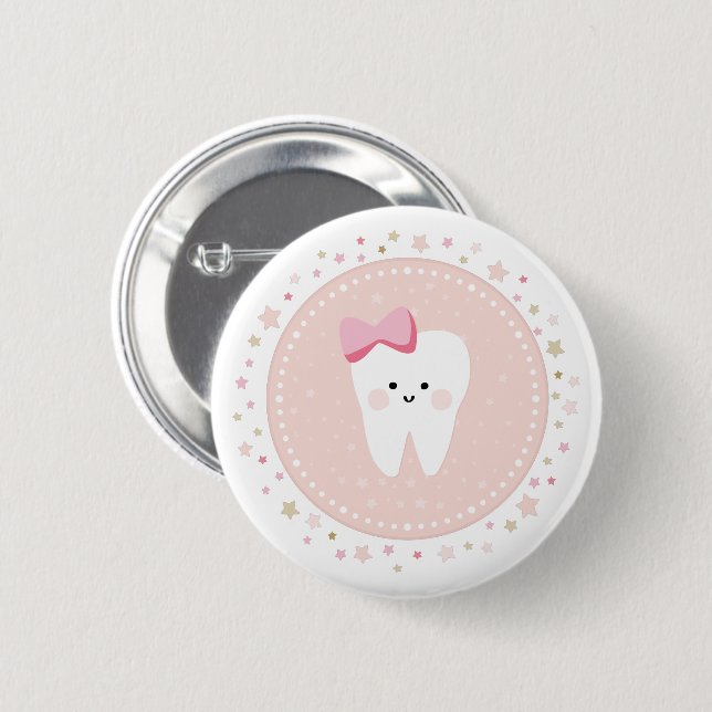 First Tooth girl party Pin Button (Front & Back)