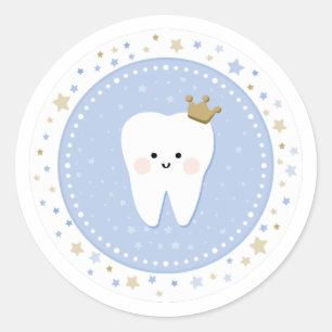 First Tooth party decoration. For baby boy. Classic Round Sticker