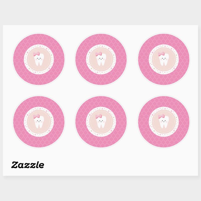 First Tooth Party Pink Sticker Label (Sheet)