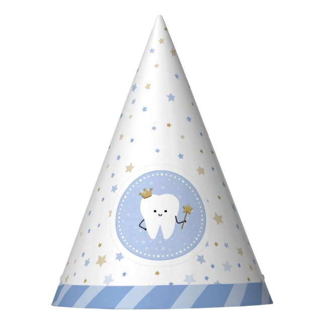 First Tooth White Blue Boy Party Hat (Front)