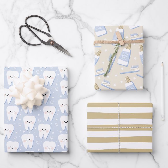 First Tooth Wrapping Paper Flat Sheet Set of 3 (Front)