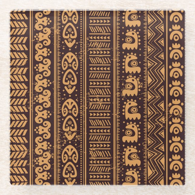 First tribal ethnic, seamless pattern. glass coaster (Front)