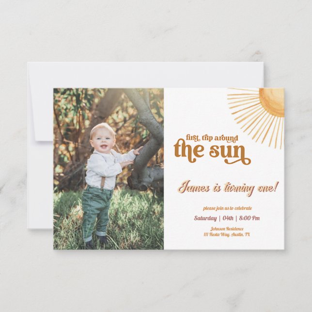First Trip Around Sun 1st Birthday Photo Invitation (Front)