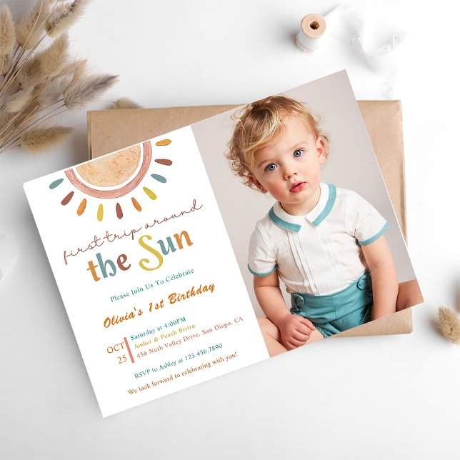 First Trip Around Sun 1st Birthday Photo Invitation (Creator Uploaded)
