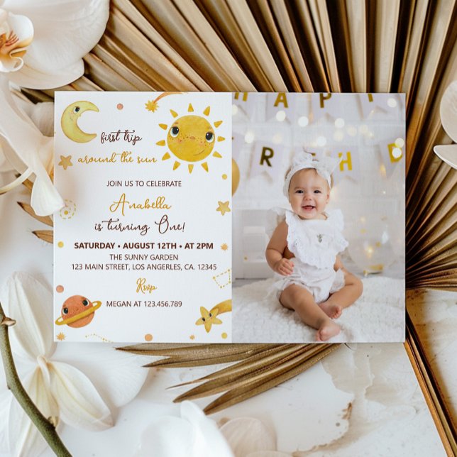 First Trip Around Sun Birthday Photo Invitation (Creator Uploaded)