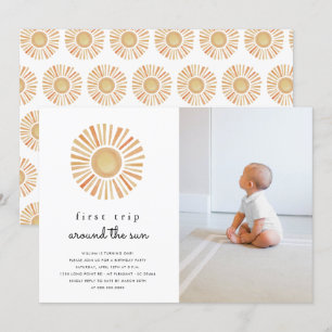 First Trip Around Sun One Birthday Party Photo Invitation