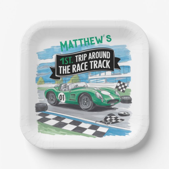 First Trip Around the Race Track Birthday Paper Plate (Front)