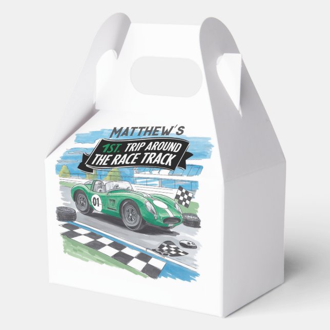 First Trip Around the Race Track Birthday Thanks Favour Box (Back)