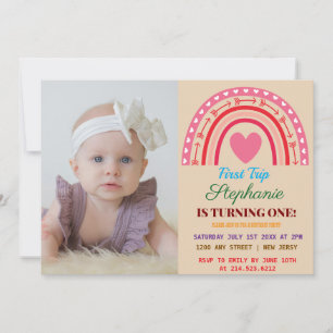 First Trip Around The Rainbow 1st Birthday Photo Invitation