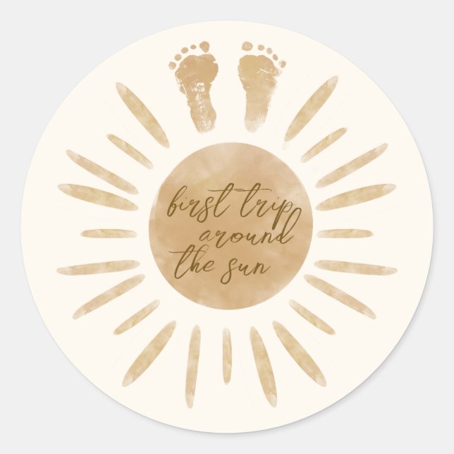 First Trip Around the Sun 1st Birthday Boho  Classic Round Sticker (Front)