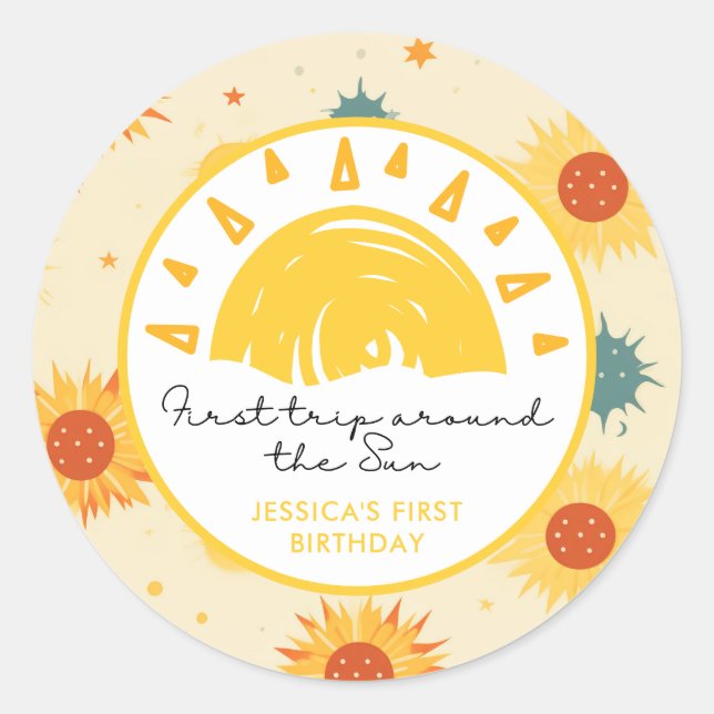 First Trip Around the Sun 1st Birthday Classic Round Sticker (Front)
