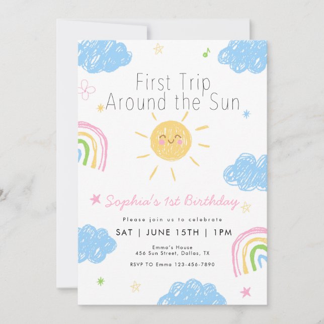 First Trip Around the Sun 1st birthday Invitation (Front)