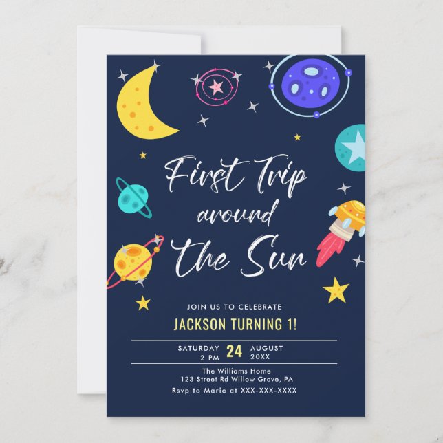First Trip Around The Sun 1st Birthday Invitation (Front)
