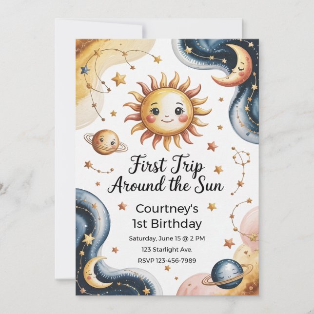 First Trip Around the Sun 1st Birthday Invitation (Front)