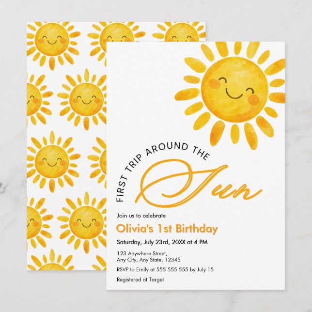 First Trip Around the Sun 1st Birthday  Invitation (Front/Back)