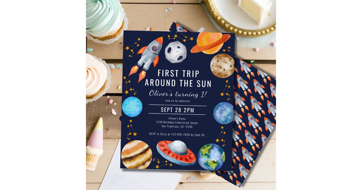 First Trip Around The Sun 1st Birthday Invitation | Zazzle