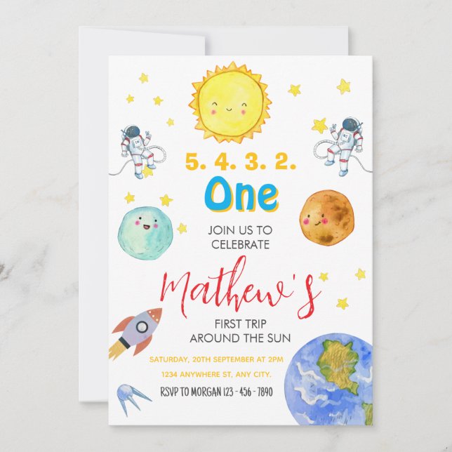 First Trip Around The Sun 1st Birthday Invitation (Front)