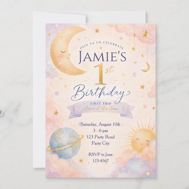 First Trip Around The Sun 1st Birthday Invitations (Front)