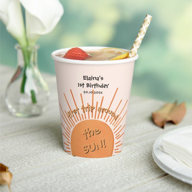 First Trip Around The Sun 1st Birthday Paper Cups (Insitu)