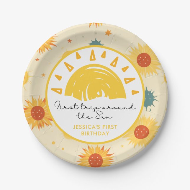First Trip Around the Sun 1st Birthday Paper Plate (Front)