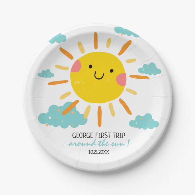 First Trip Around The Sun 1st Birthday  Paper Plate (Front)