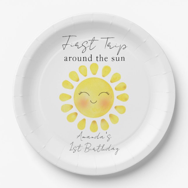 First Trip around the Sun 1st Birthday  Paper Plate (Front)