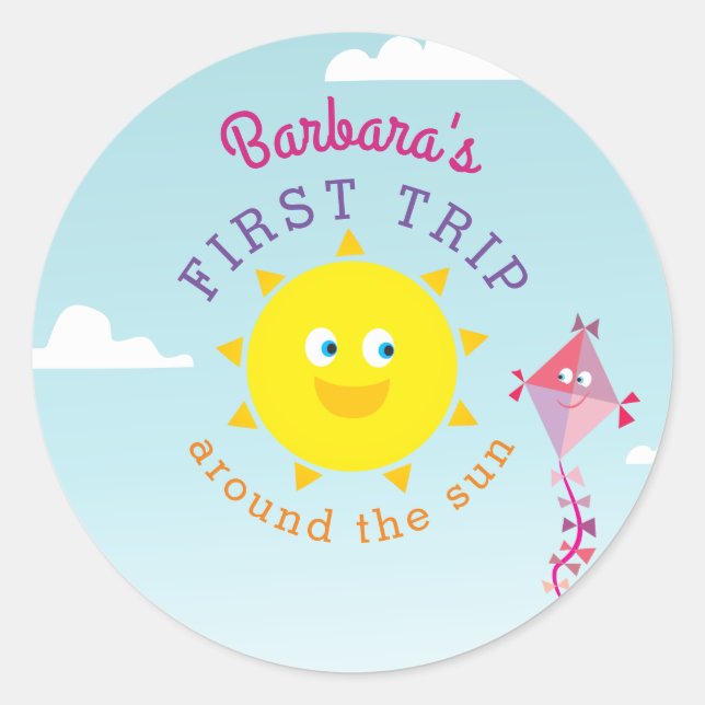 First Trip Around The Sun 1st Birthday Party Classic Round Sticker (Front)