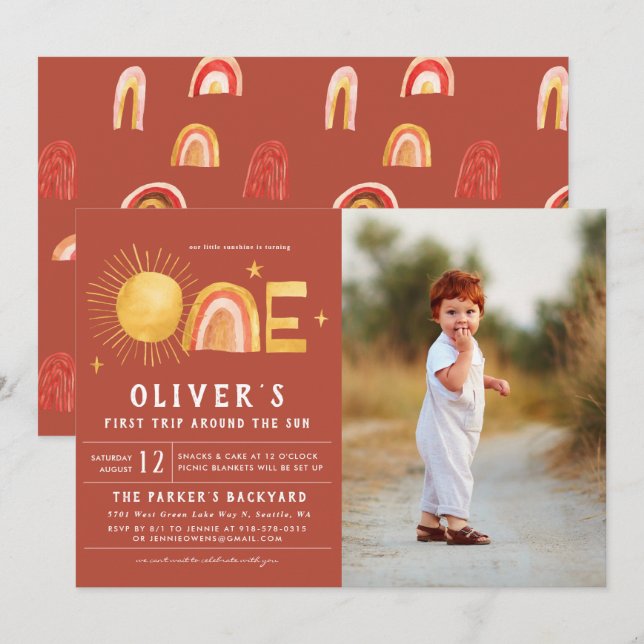 First Trip Around The Sun | 1st Birthday Party  Invitation (Front/Back)