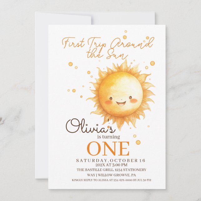 First Trip Around the Sun 1st Birthday party  Invitation (Front)