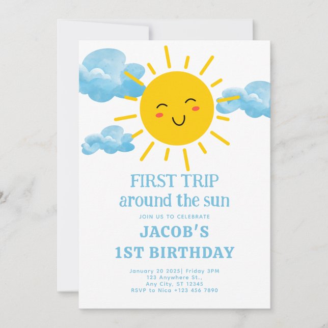 First Trip Around the Sun 1st Birthday Party Invitation (Front)