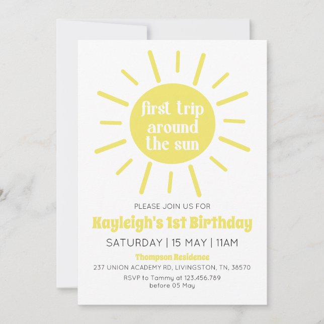 First Trip Around The Sun 1st Birthday Party Invitation (Front)