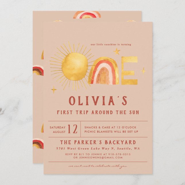 First Trip Around The Sun | 1st Birthday Party  Invitation (Front/Back)
