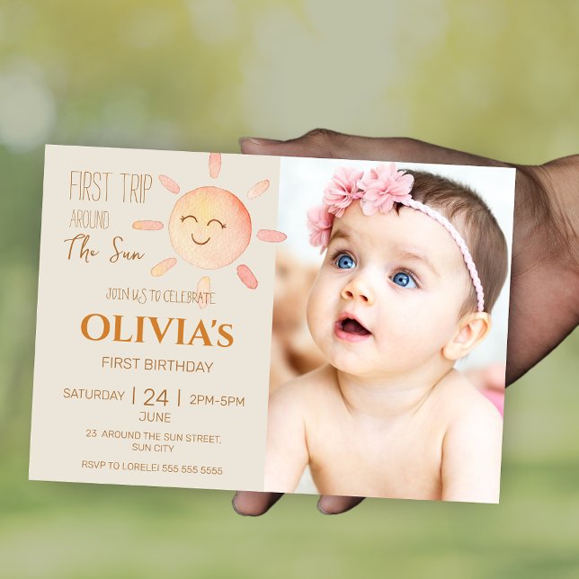 First Trip Around the Sun 1st Birthday Photo Boho  Invitation (First Trip Around the Sun 1st Birthday Photo Boho Invitation)