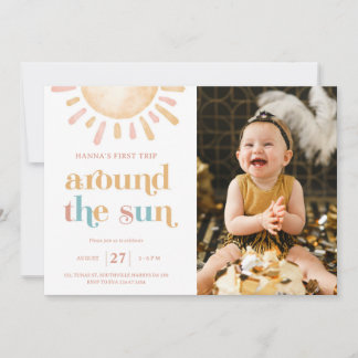 First Trip Around The Sun 1st Birthday Photo Invitation
