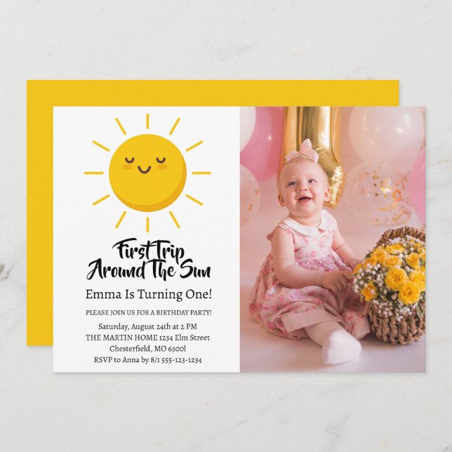 First Trip Around The Sun 1st Birthday Photo Invitation (Front/Back)