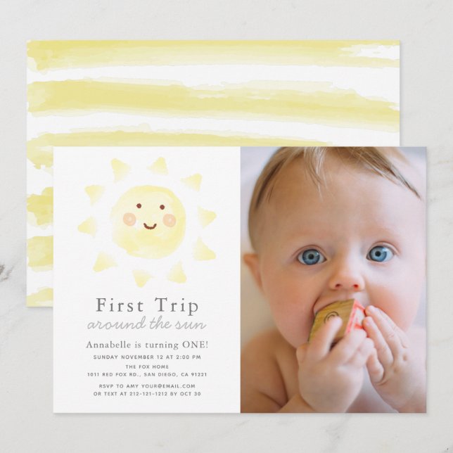 First Trip Around The Sun 1st Birthday Photo Invitation (Front/Back)