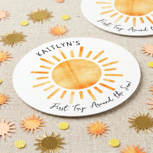 First Trip Around The Sun 1st Birthday Round Paper Coaster