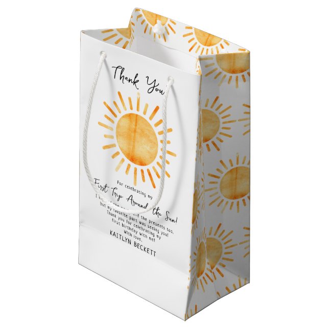 First Trip Around The Sun 1st Birthday Small Gift Bag (Front Angled)