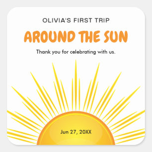 First Trip Around the Sun 1st Birthday Thank You  Square Sticker