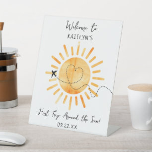 First Trip Around The Sun 1st Birthday Welcome Pedestal Sign