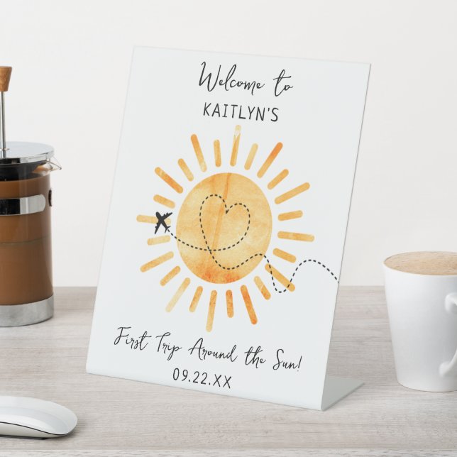 First Trip Around The Sun 1st Birthday Welcome Pedestal Sign (In SItu)