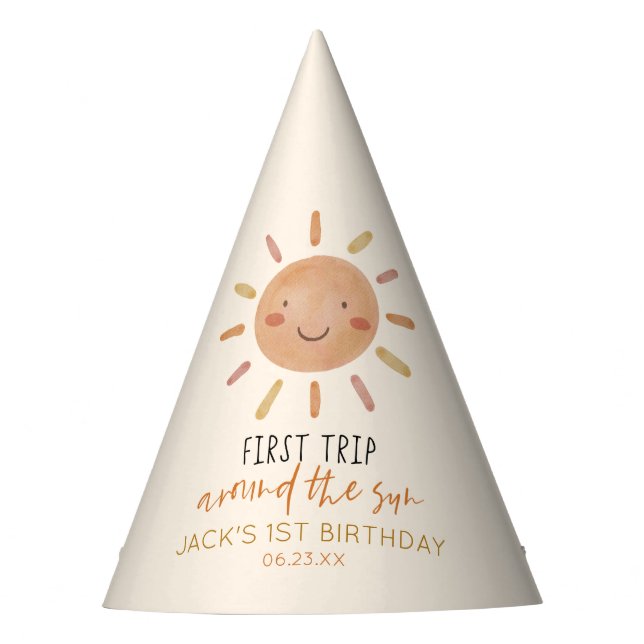 First Trip Around The Sun 1st First Birthday Party Hat (Front)