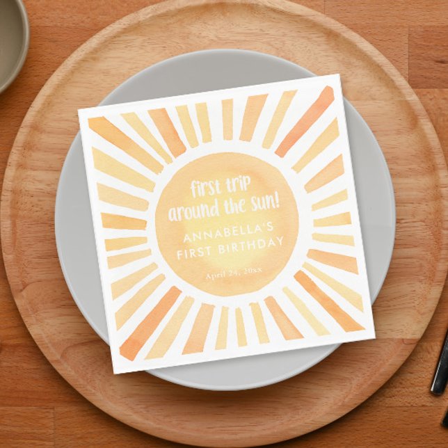 First trip around the sun 1st first birthday party napkin (Creator Uploaded)